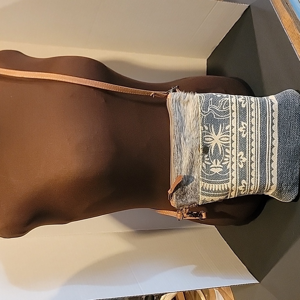 Myra Bag Tan and Gray Patterned Crossbody
